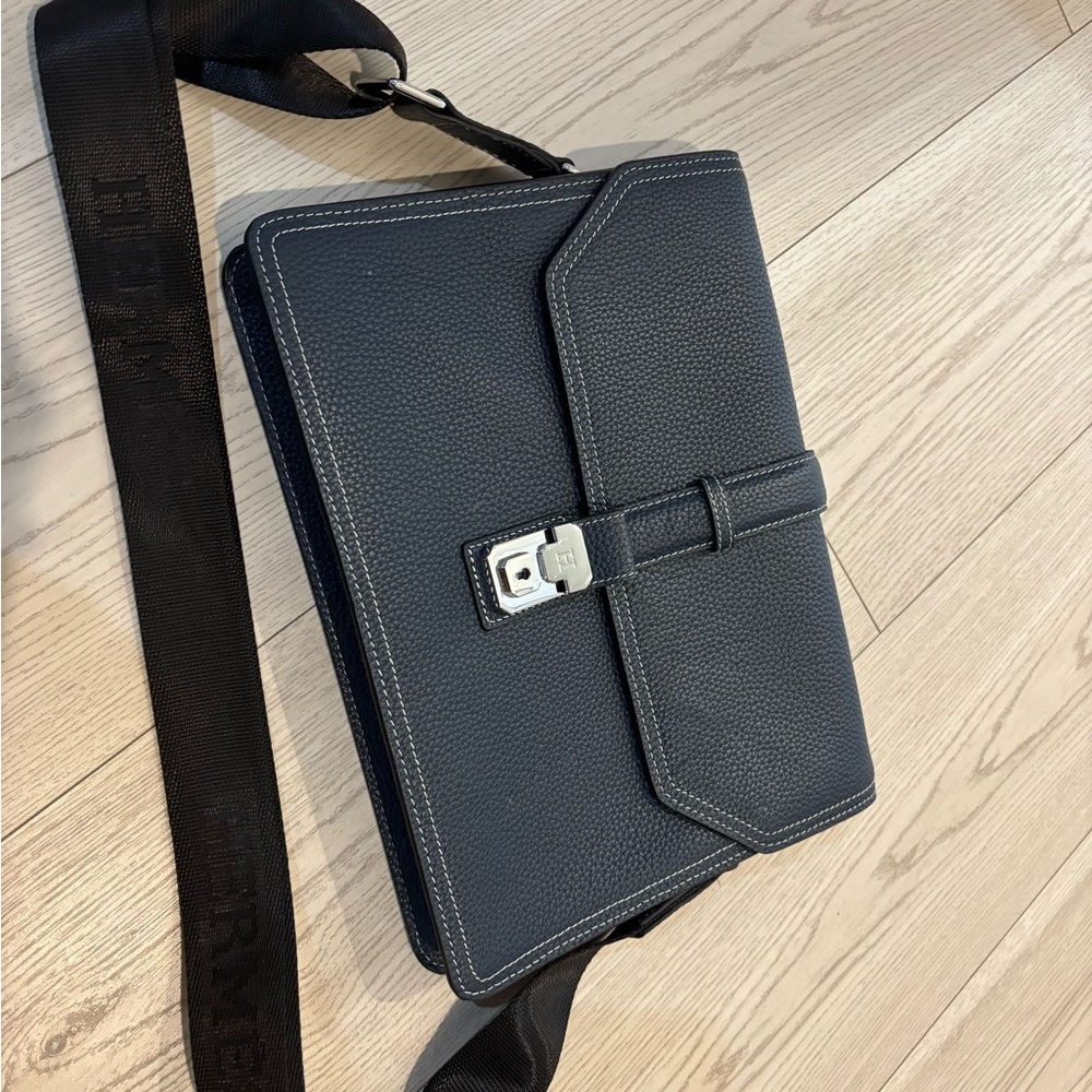 Navy Leather messenger  Bag